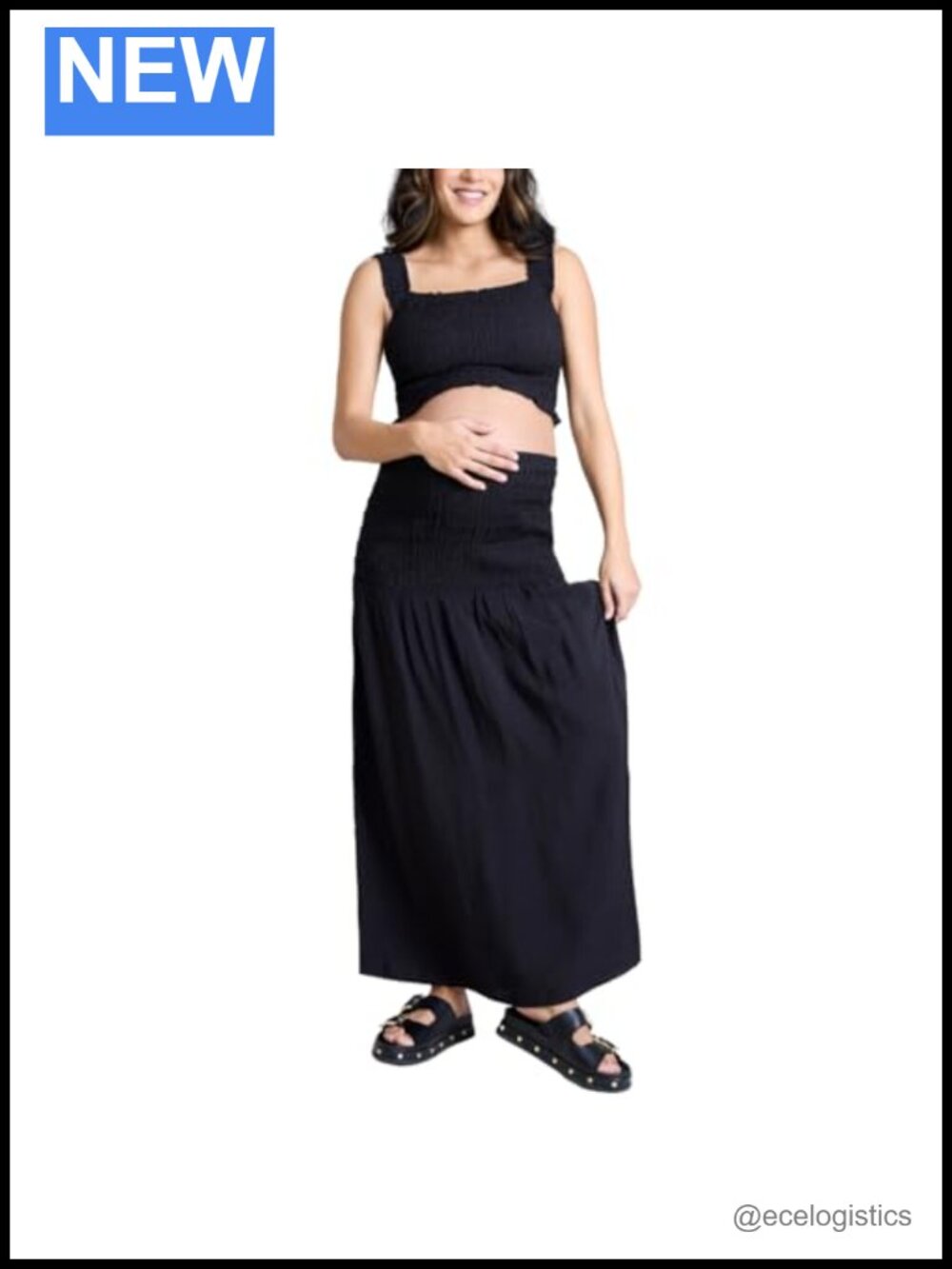 Smocked 2 Piece Maternity Set Crop Tank Maxi Skirt Nursing Friendly
